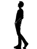 young man silhouette walking  happy laughing