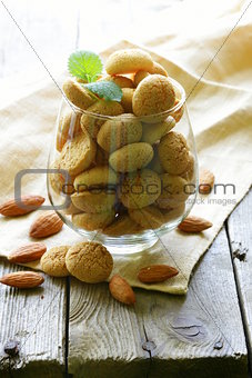 sweet almond cookies biscuits (amaretti) on the table