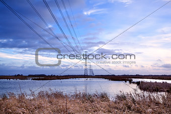 high-voltage electric line over swamp