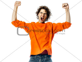 young man strong screaming happy portrait
