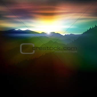 abstract background with mountains and sunrise