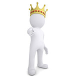 3d man with crown pointing finger at the viewer