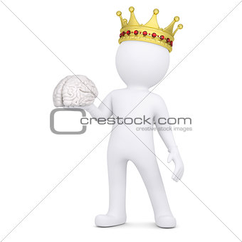 3d white man with a crown keeps the brain