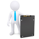 3d white man holding a solid state drive