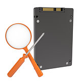 Solid-state drive, magnifier and screwdriver