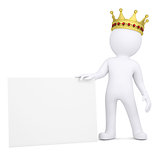 3d man with crown holding blank business card