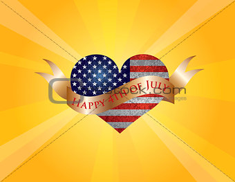 Happy 4th of July Heart with Scroll and Sun Rays