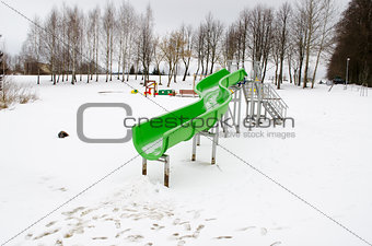 water park slide snow lake winter playground 