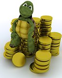 tortoise sat on gold coins