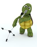 tortoise singing into a retro microphone