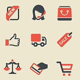 Shopping black and red icon set
