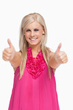 Smiling blonde thumbs-up