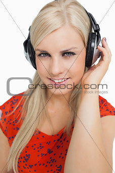 Pretty blonde listening to music