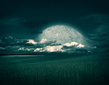 Fantasy Landscape with Field, Moon and Clouds