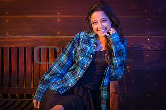 Mixed Race Young Adult Woman Portrait Sitting on Wood Bench