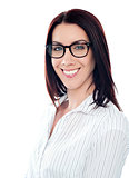 Smiling business lady in eyeglasses, closeup shot