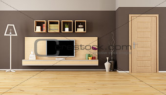 Brown living room with led TV