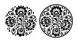 Folk embroidery with flowers - traditional polish round pattern in monochrome
