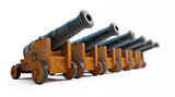 Old cannons row on a white background