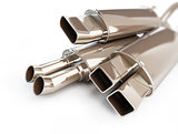 exhaust silencer automobile muffler. 3d Illustrations on a white background