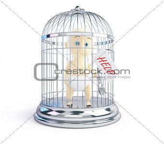 baby request for assistance in a bird cage 3d Illustrations