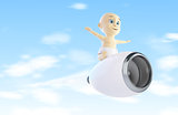 child flies to the engine from the airplane 3d Illustrations