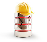 database broken construction helmet on a white background