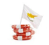 Cyprus flag in rescue circle, lifebuoy, life buoy  on a white background
