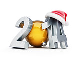 happy new year 2014 santa hat 3d Illustrations on a white background