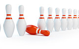 row skittles bowling on a white background