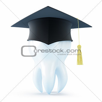 graduation cap tooth on a white background