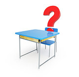 school desk question mark 3d Illustrations on a white background