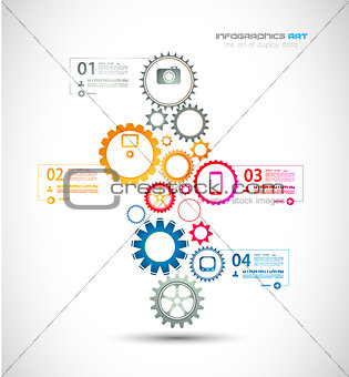 Infographic design template with gear chain. 