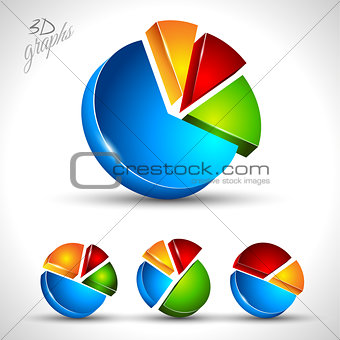 3d pie diagram for infographic or percentage data display.