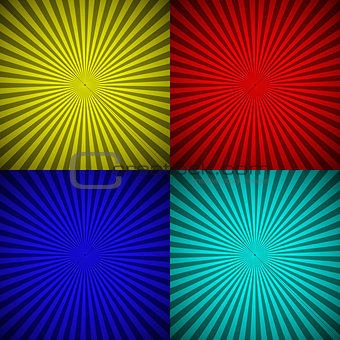 Set of colourful radial rays abstract background