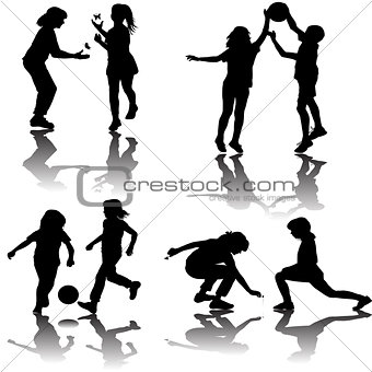 Group of playing children silhouettes