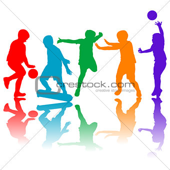 Set of colored children silhouettes