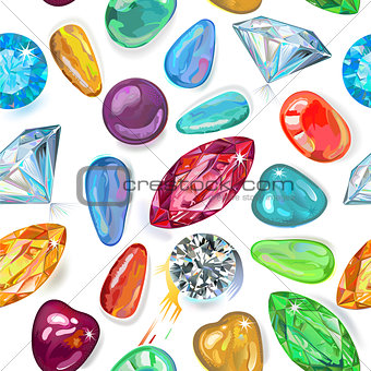 Seamless texture of colored gems isolated on white background. V