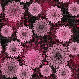 Dark seamless pattern with pink flowers