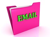 EMAIL bright green letters on a pink folder
