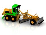 Yellow grader with green cabin