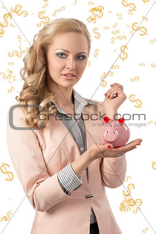 beauty business woman with piggybank