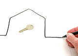 House key in a hand drawn house