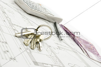 House keys on blueprint