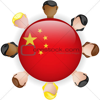 China Flag Button Teamwork People Group