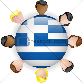 Greece Flag Button Teamwork People Group