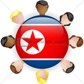 North Korea Flag Button Teamwork People Group