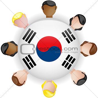 South Korea Flag Button Teamwork People Group