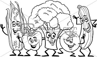 comic vegetables for coloring book