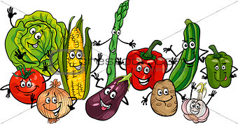 happy vegetables group cartoon illustration